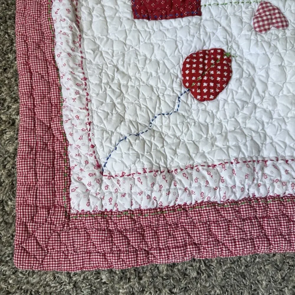 (2) Pottery Barn Kids Quilted Pillowcases Shams Red White Gingham Heart 30 X 24